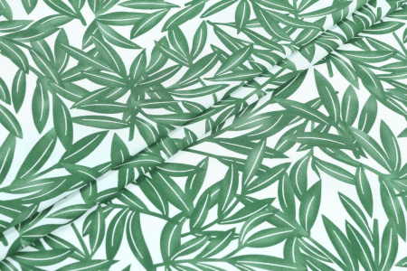 Ткань плательно-блузочная штапель, Maks Style, вискоза 100%, цвет ткани белый, рисунок листья, арт. MS- 2208 D-8 C-1