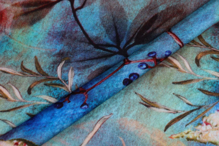 Ткань плательно-блузочная вискоза сатин, Maks Style, вискоза 100%, листья, арт. 1197 D- 24