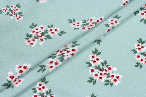 Ткань плательно-блузочная штапель, Maks Style, вискоза 100%, цвет ткани мятный, цветочный принт, арт. MS- 2201 D-3