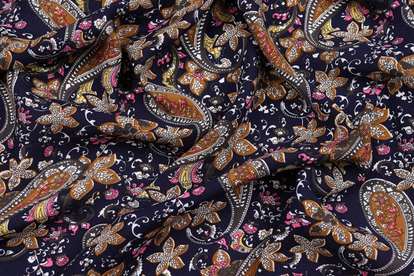 Ткань плательно-блузочная штапель, Maks Style, вискоза 100%, цветочный принт огурцы, арт. SI- 3020 /17 D-12 C-2