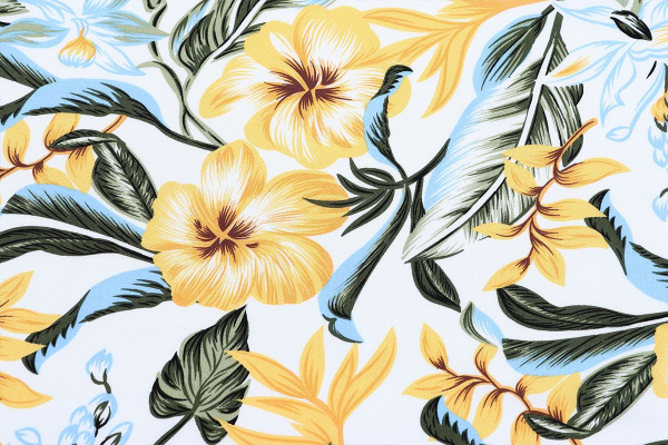 Ткань плательно-блузочная штапель, Maks Style, вискоза 100%, белый цветочный принт, арт. MS-1226 D-26 С-1