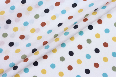 Ткань плательно-блузочная штапель, Maks Style, вискоза 100%, белый принт горох цветной, арт. 4199 D-48870
