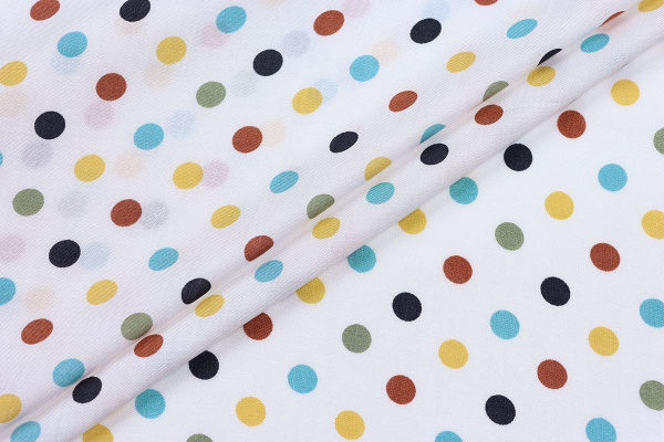 Ткань плательно-блузочная штапель, Maks Style, вискоза 100%, белый принт горох цветной, арт. 4199 D-48870