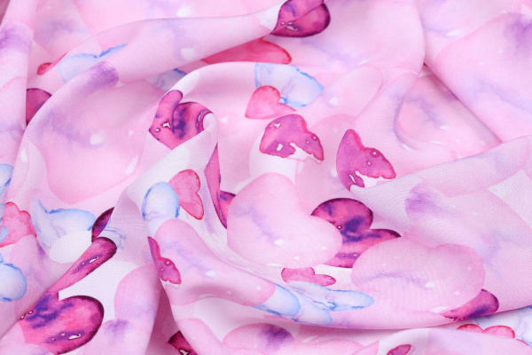 Ткань плательно-блузочная штапель, Maks Style, вискоза 100%, сердечки, цвет розовый, арт. MS- 2202 D- 21