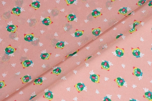 Ткань плательно-блузочная шифон, Maks Style, совы, арт. 2493 D-16 C-2
