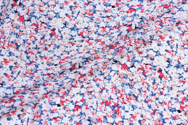 Ткань плательно-блузочная штапель, Maks Style, вискоза 100%, цветочный принт сиреневый, арт. MS- 2201 D-27