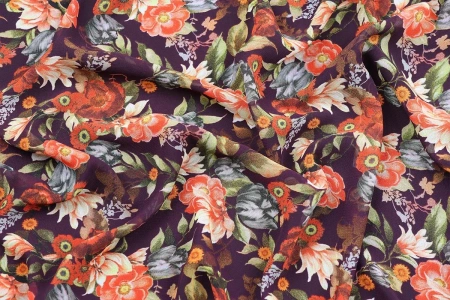 Ткань плательно-блузочная шифон,  Maks Style, цветочный принт, арт. SI-3778-18 D-1011461 C-A