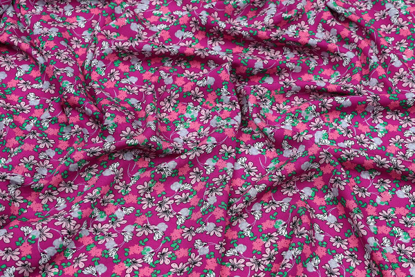 Ткань плательно-блузочная штапель, Maks Style, вискоза 100%, цветочный принт малиновый, арт. MS-1237 D-LZD621058 C-2