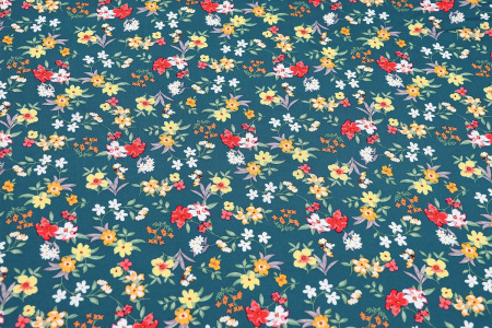 Ткань плательно-блузочная штапель, Maks Style, вискоза 100%, цветочный принт мятный, арт. MS- 2201 D-43