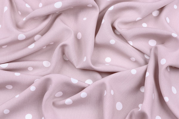 Ткань плательно-блузочная штапель, Maks Style, вискоза 100%, розовый принт горох, арт. MS- 1146 D-31 C-5