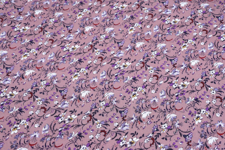 Ткань плательно-блузочная штапель, Maks Style, вискоза 100%, цветочный принт сиреневый, арт. MS-1197 D-32