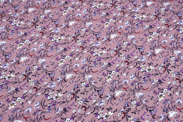 Ткань плательно-блузочная штапель, Maks Style, вискоза 100%, цветочный принт сиреневый, арт. MS-1197 D-32