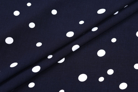 Ткань плательно-блузочная штапель, Maks Style, вискоза 100%, темно-синий принт горох, арт. MS- 1146 D-31 C-1
