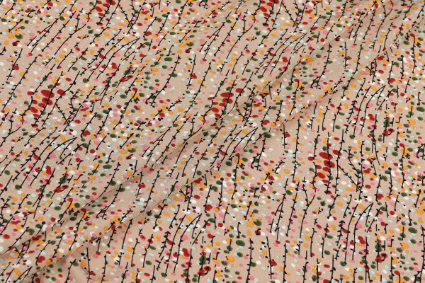 Ткань плательно-блузочная штапель, Maks Style, вискоза 100%, цвет ткани бежевый, мелкий рисунок, арт. MS- 1226 D-32 C-2