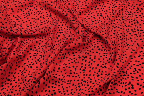 Ткань плательно-блузочная штапель, Maks Style, вискоза 100%, цвет ткани красный, черные камушки, арт. MS- 2208 D-4 C-3