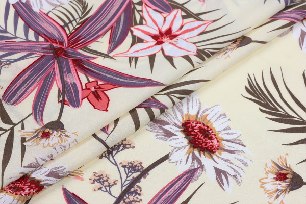 Ткань плательно-блузочная штапель, Maks Style, вискоза 100%, цвет ткани светлый, цветочный принт, арт. MS- 2201 D-32