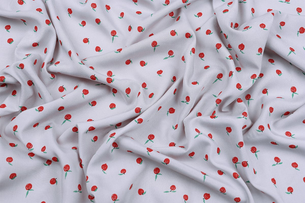 Ткань плательно-блузочная штапель, Maks Style, вискоза 100%, ткань серо-розовая принт ягоды, арт. 4203 D-2030 С-8