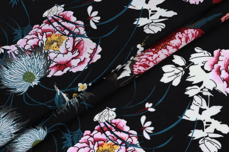 Ткань плательно-блузочная штапель, Maks Style, вискоза 100%, цветочный принт, арт. 3020 D-9 С-3