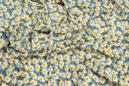 Ткань плательно-блузочная штапель, Maks Style, вискоза 100%, цветочный принт голубой, арт. MS- 2201 D-5