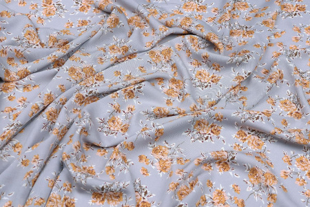 Ткань плательно-блузочная штапель, Maks Style, вискоза 100%, цветочный принт серый, арт. MS-2201 D-52 С-1