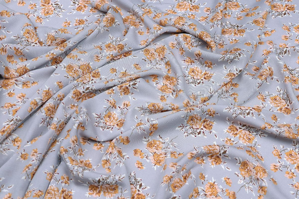 Ткань плательно-блузочная штапель, Maks Style, вискоза 100%, цветочный принт серый, арт. MS-2201 D-52 С-1