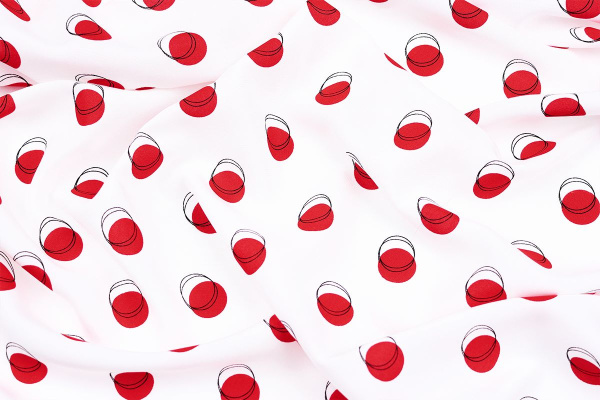 Ткань плательно-блузочная штапель, Maks Style, вискоза 100%, белый принт горох красный, арт. 4203 D-2028 С-1