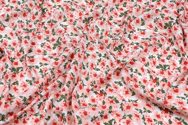 Ткань плательно-блузочная штапель, Maks Style, вискоза 100%, цветочный принт розовый, арт. MS- 2201 D-2