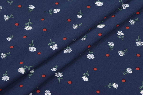 Ткань плательно-блузочная штапель, Maks Style, вискоза 100%, цвет ткани темно-синий, рисунок цветы, арт. MS- 1233 D-20