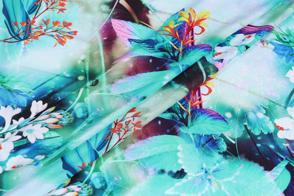 Ткань плательно-блузочная штапель, Maks Style, вискоза 100%, цветочный принт, листья, арт. MS- 2202 D- 7