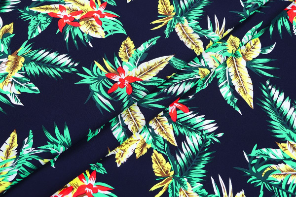 Ткань плательно-блузочная штапель, Maks Style, вискоза 100%, цвет ткани темно-синий, рисунок цветы, арт. MS- 1226 D-10 C-1