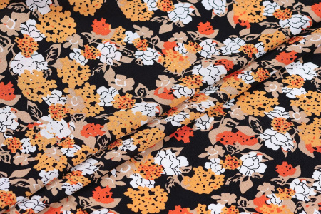 Ткань плательно-блузочная штапель, Maks Style, вискоза 100%, цветочный принт черный, арт. MS-1237 D-LZD621077 С-4