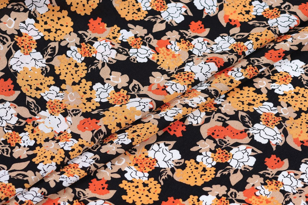 Ткань плательно-блузочная штапель, Maks Style, вискоза 100%, цветочный принт черный, арт. MS-1237 D-LZD621077 С-4