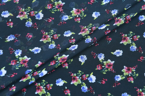 Ткань плательно-блузочная шифон, Maks Style, цветочный принт, арт. SI-3778-18 D-1015313