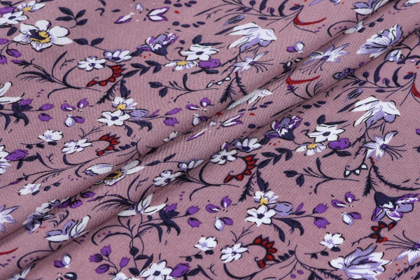 Ткань плательно-блузочная штапель, Maks Style, вискоза 100%, цветочный принт сиреневый, арт. MS-1197 D-32