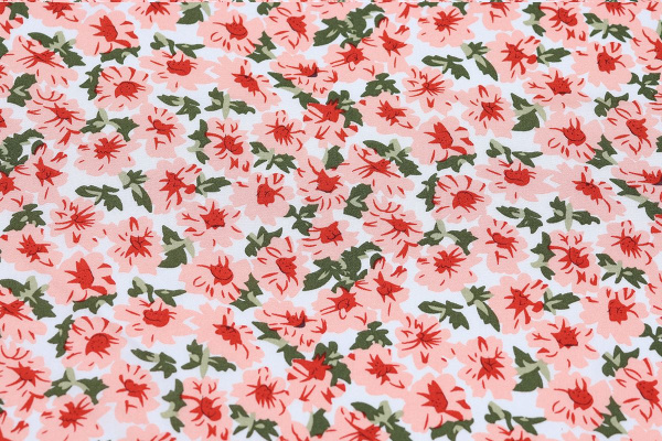 Ткань плательно-блузочная штапель, Maks Style, вискоза 100%, цветочный принт розовый, арт. MS- 2201 D-2