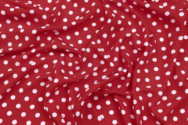 Ткань плательно-блузочная штапель, Maks Style, вискоза 100%, красный принт горох, арт. MS- 1146 D-29 С-6
