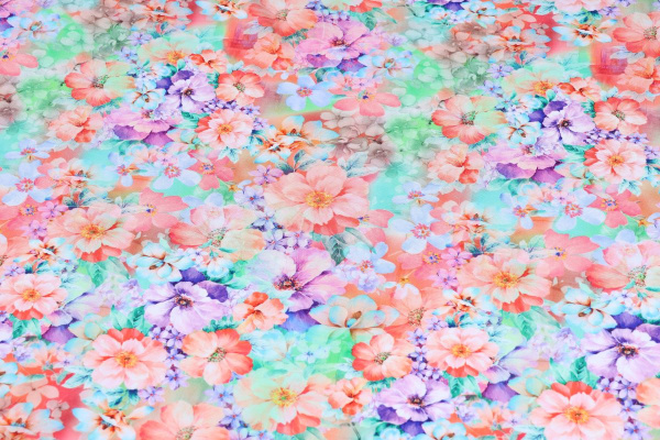 Ткань плательно-блузочная штапель, Maks Style, вискоза 100%, цветочный принт, арт. MS- 2202 D- 12