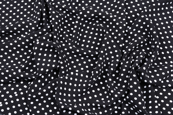 Ткань плательно-блузочная штапель, Maks Style, вискоза 100%, черный принт горох, арт. MS- 1146 D-30 С-3