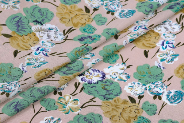 Ткань плательно-блузочная штапель, Maks Style, вискоза 100%, цветочный принт розовый, арт. MS-1237 D-LZD621057 C-2