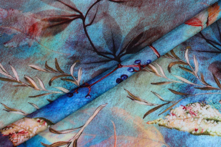 Ткань плательно-блузочная вискоза сатин, Maks Style, вискоза 100%, листья, арт. 1197 D- 24