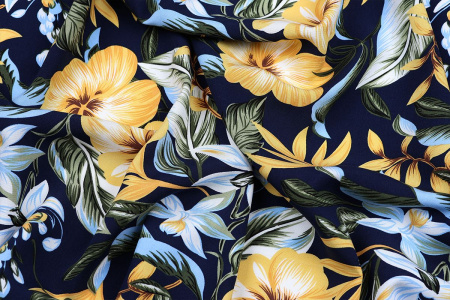 Ткань плательно-блузочная штапель, Maks Style, вискоза 100%, черный цветочный принт, арт. MS-1226 D-26 С-3