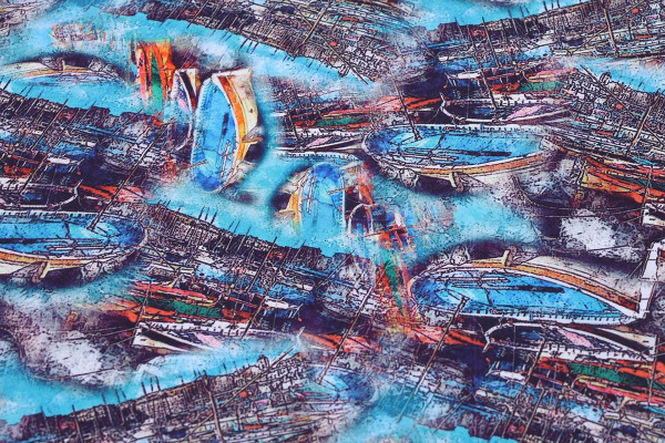 Ткань плательно-блузочная штапель, Maks Style, вискоза 100%, морской, лодки, арт. MS- 1192 D- 6