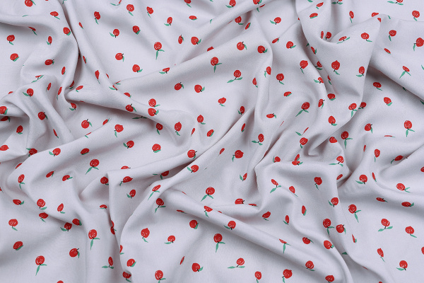 Ткань плательно-блузочная штапель, Maks Style, вискоза 100%, ткань серо-розовая принт ягоды, арт. 4203 D-2030 С-8