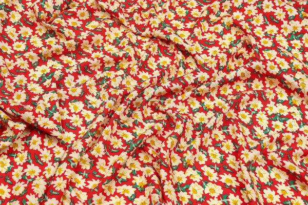 Ткань плательно-блузочная штапель, Maks Style, вискоза 100%, цветочный принт красный, арт. MS- 2201 D-40