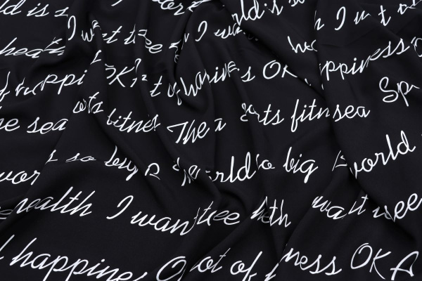 Ткань плательно-блузочная штапель, Maks Style, вискоза 100%, цвет ткани черный, слова, арт. MS- 1226 D-25 C-2