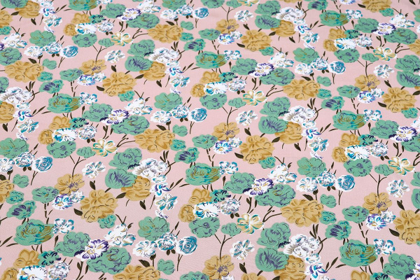Ткань плательно-блузочная штапель, Maks Style, вискоза 100%, цветочный принт розовый, арт. MS-1237 D-LZD621057 C-2
