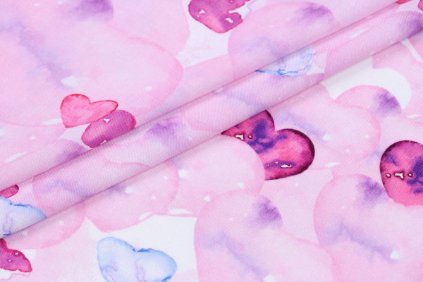 Ткань плательно-блузочная штапель, Maks Style, вискоза 100%, сердечки, цвет розовый, арт. MS- 2202 D- 21