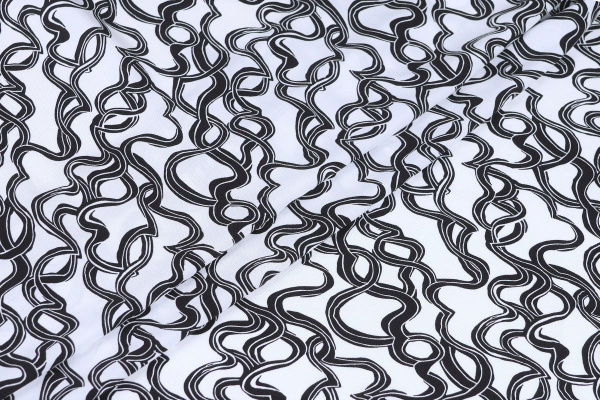 Ткань плательно-блузочная штапель, Maks Style, вискоза 100%, абстракция черно-белая, арт. MS- 1226 D- 18/19 C- 1