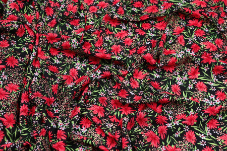 Ткань плательно-блузочная штапель, Maks Style, вискоза 100%, цветочный принт черный, арт. MS-1237 D-LZD621056 С-3