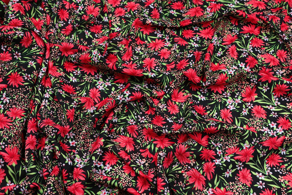 Ткань плательно-блузочная штапель, Maks Style, вискоза 100%, цветочный принт черный, арт. MS-1237 D-LZD621056 С-3